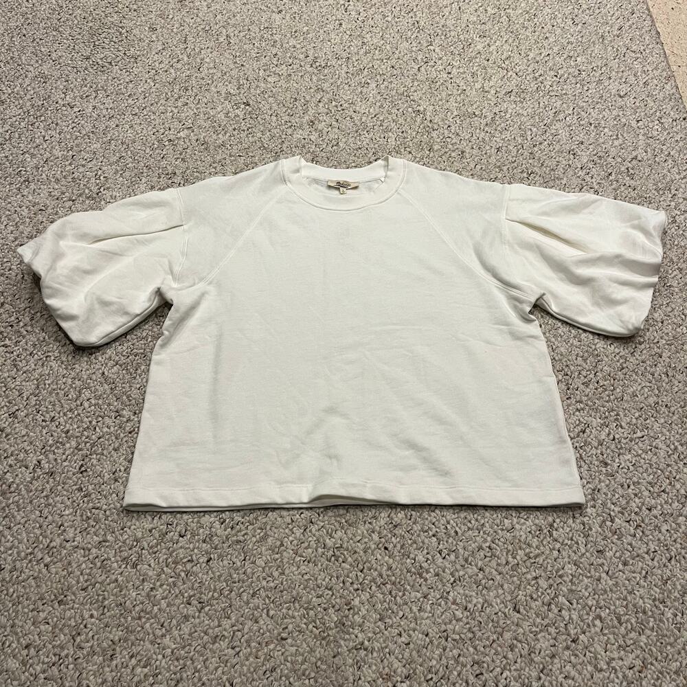 NEW Madewell Puff Sleeve Sweatshirt Tee M White Preppy Casual Lightweight